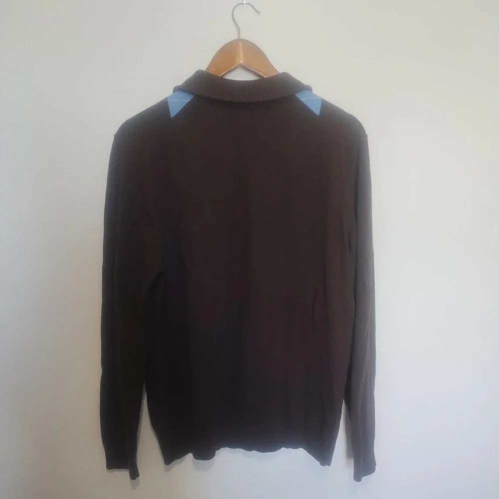 Banana Republic Argyle Sweater Mens Medium Brown 1/4 Zip Cotton Cashmere 00s